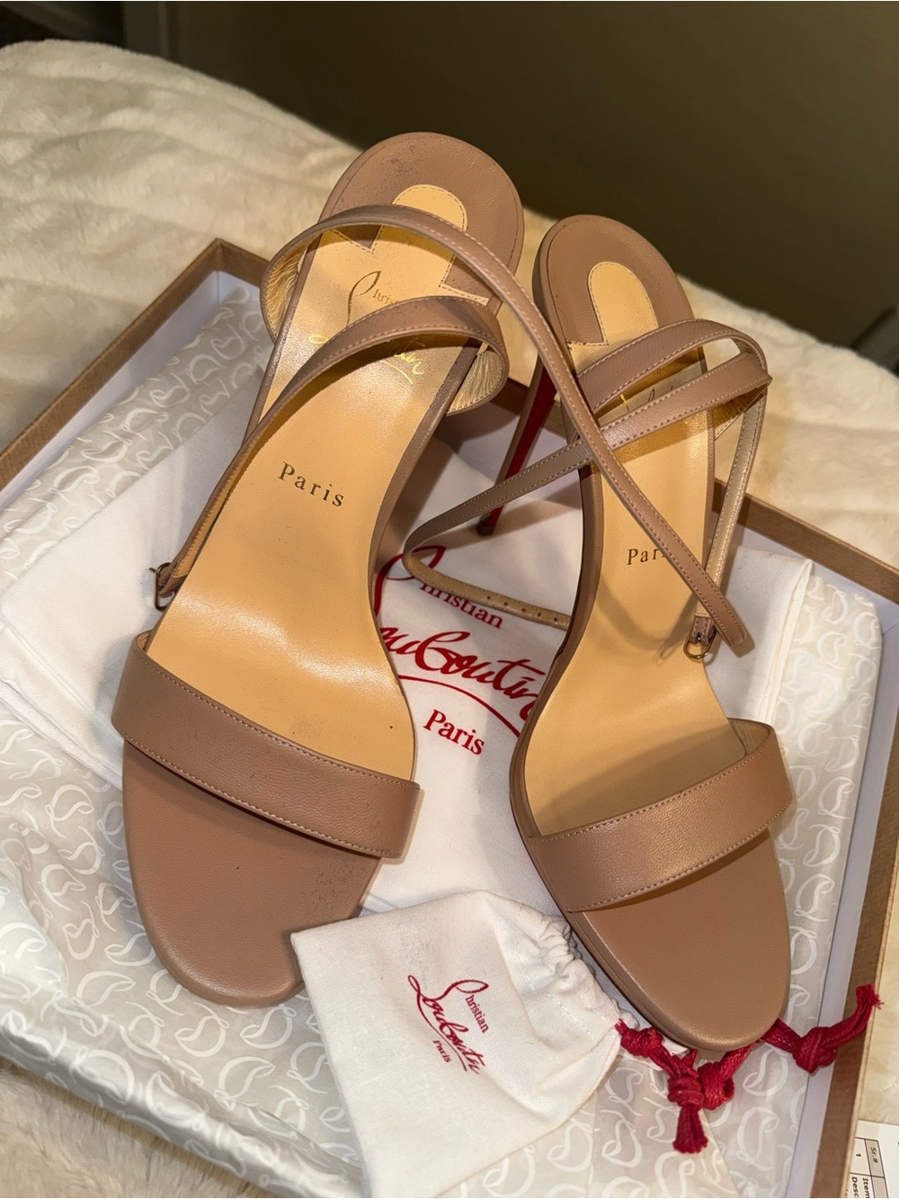 Authentic Christian Louboutin Nude Leather Strappy Sandals - Loubi Queen